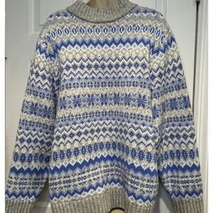 Lands End Fair Isle Sweater plus Size 2X Blue Gray Nordic cabincore warm wool